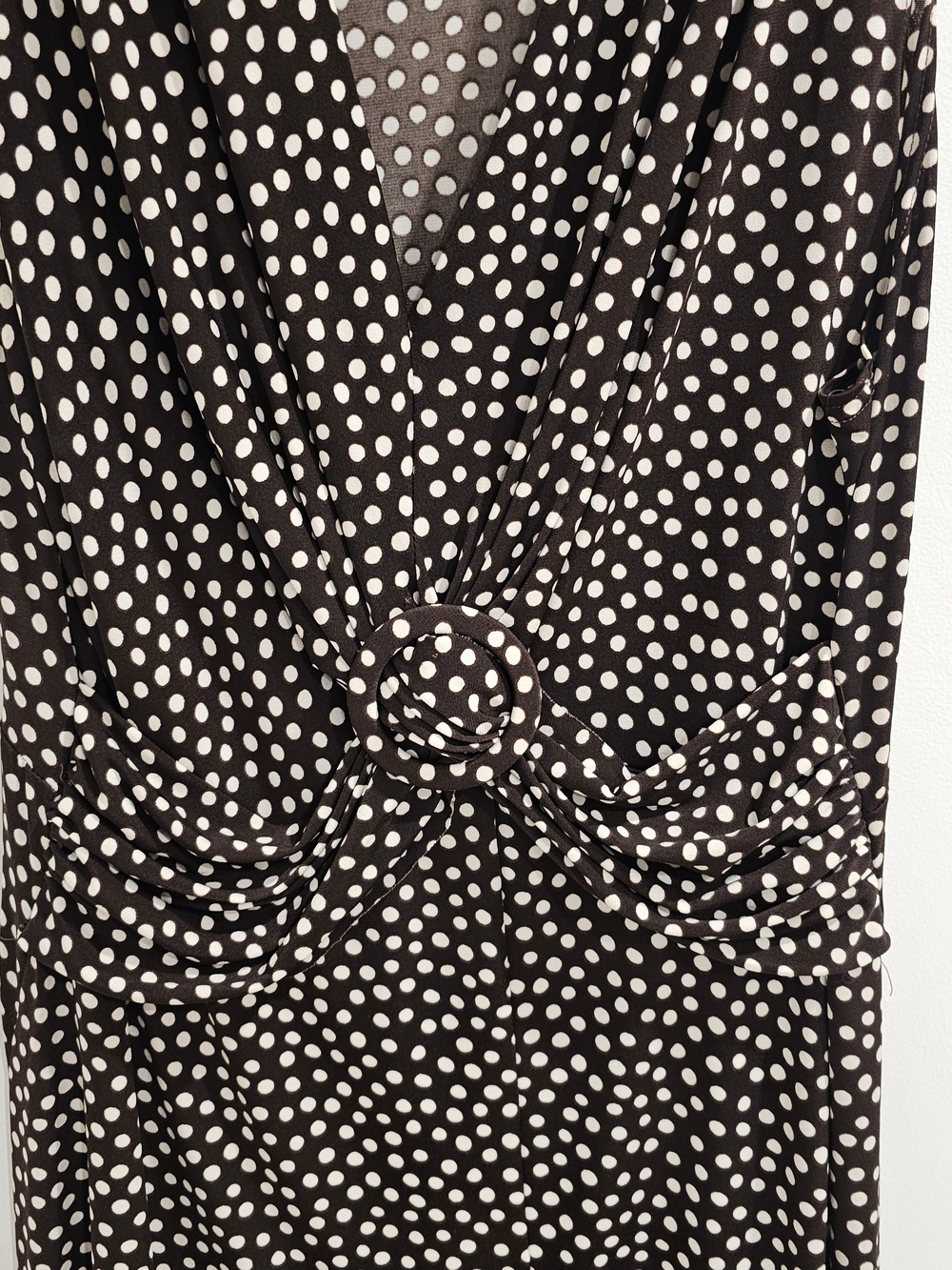 Penningtons Chocolate Brown Polka Dot Midi Dress Retro Pinup Cottagecore Office - Picture 3 of 11